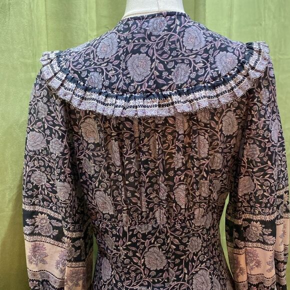 Zimmermann Purple and Pink Fit and Flare Dress with Bishop Sleeves, US4 - Picture 7 of 9